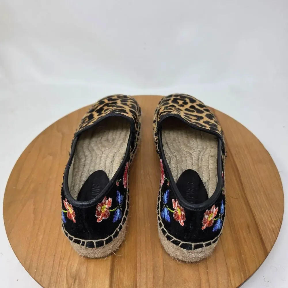 Johnny Was Shoe Women 8 Garden Leopard Espadrille Flat Floral Summer Embroidered
